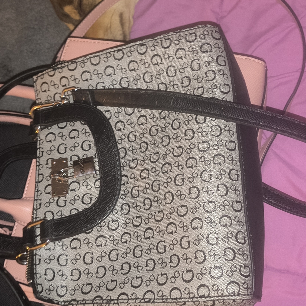 Guess Black and Gray Mini Bag with Geometric Pattern
